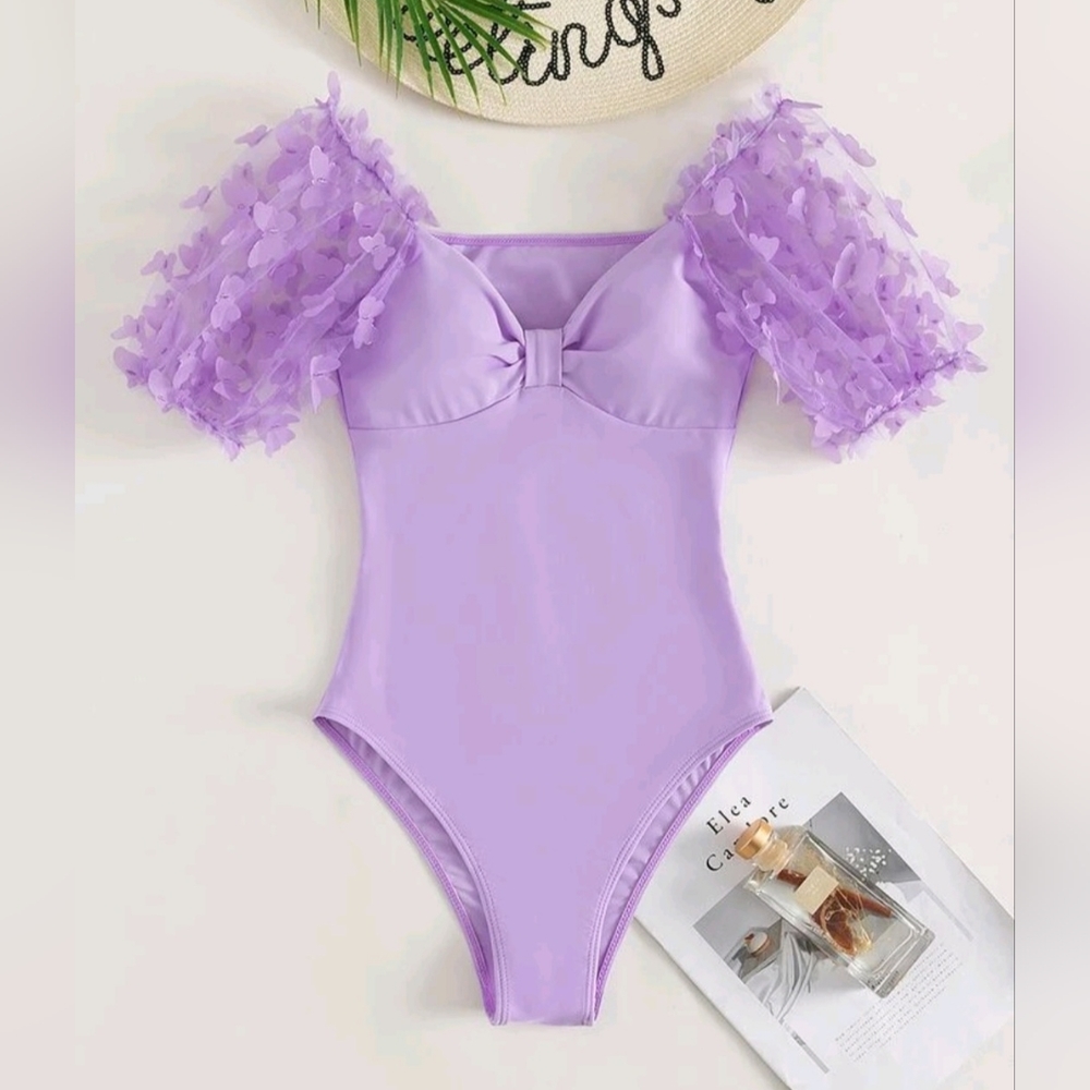 Butterfly Appliqués Ruched One Piece Swimsuit